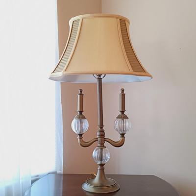 LOT 26: Bombay Concord Cut Glass and Brass Table Lamp with Drop Leaf Side Table