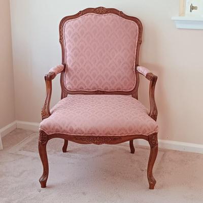 LOT 27: French Provincial-Style Armchair with Wood Coffee Table