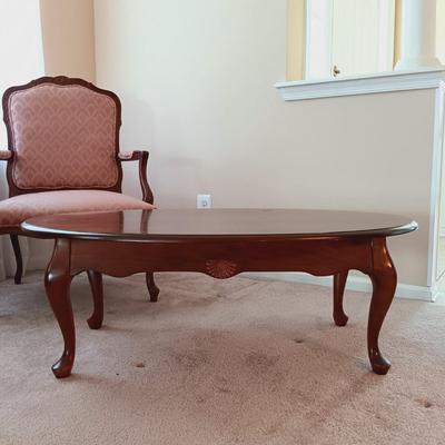 LOT 27: French Provincial-Style Armchair with Wood Coffee Table