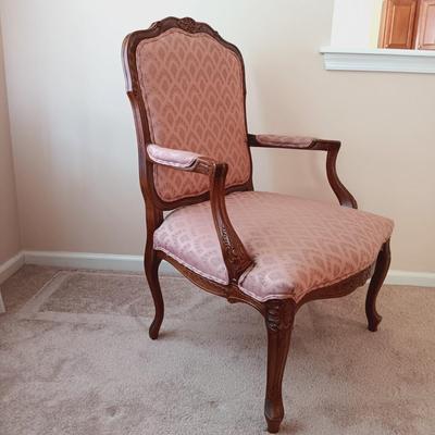 LOT 27: French Provincial-Style Armchair with Wood Coffee Table