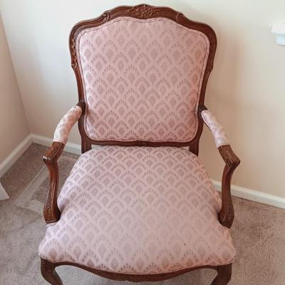 LOT 27: French Provincial-Style Armchair with Wood Coffee Table