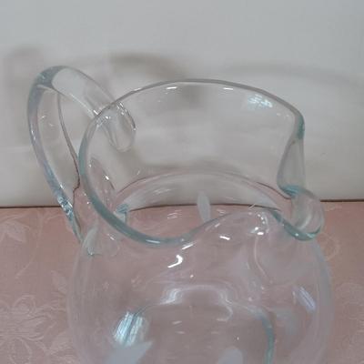 LOT 109: Linens, 3-Tier Shabby Chic Tidbit Tray & Etch Glass Crystal Bowl & Pitcher/Vase