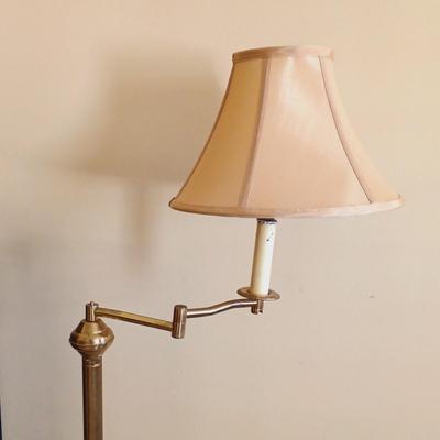LOT 125: Bookshelf with Metal Swing-Arm Floor Lamp & Table Lamp