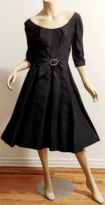 Vtg 50s Adele Simpson Demi Couture flare Shantung dress CrystalnBuckle