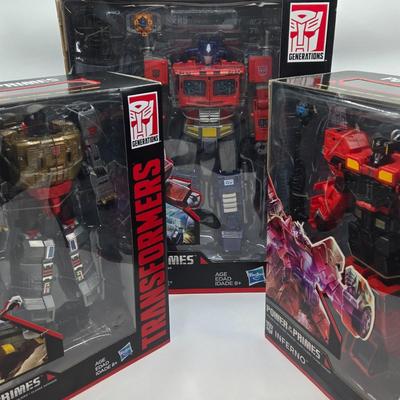 LOT 26: Transformers Power of the Primes Optimus Prime, Inferno, and Dinobot Grimlock NIB