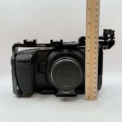 LOT 53: BlackMagic Design Pocket Cinema Camera 209-J00204 4k Video Camera, SmallRig Camera Cage & Metabones N/F-MFT Mount Speed...