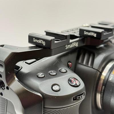 LOT 53: BlackMagic Design Pocket Cinema Camera 209-J00204 4k Video Camera, SmallRig Camera Cage & Metabones N/F-MFT Mount Speed...