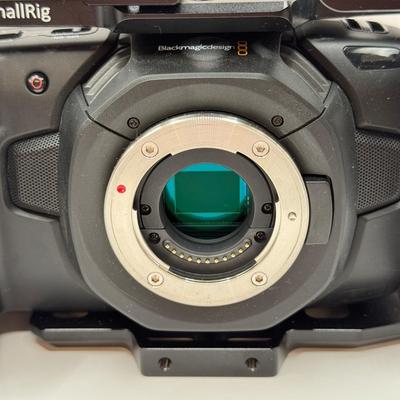 LOT 53: BlackMagic Design Pocket Cinema Camera 209-J00204 4k Video Camera, SmallRig Camera Cage & Metabones N/F-MFT Mount Speed...