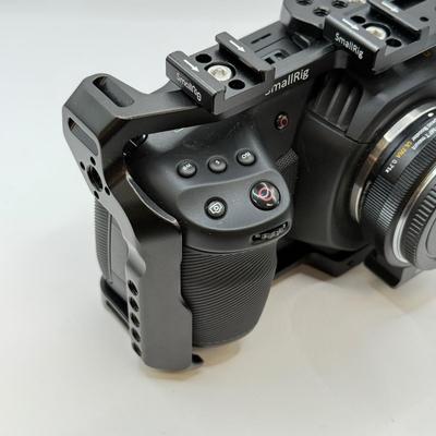 LOT 53: BlackMagic Design Pocket Cinema Camera 209-J00204 4k Video Camera, SmallRig Camera Cage & Metabones N/F-MFT Mount Speed...