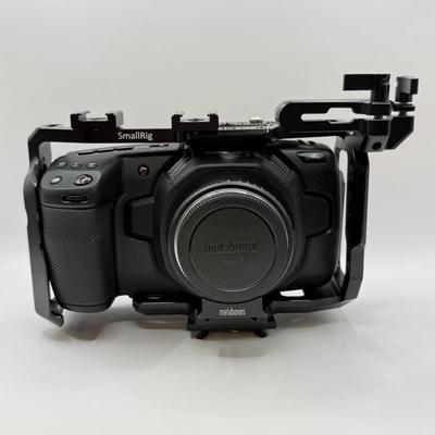 LOT 54: BlackMagic Design Pocket Cinema Camera 209-J00204 4k Video Camera, SmallRig Camera Cage & Metabones N/F-MFT Mount Speed...