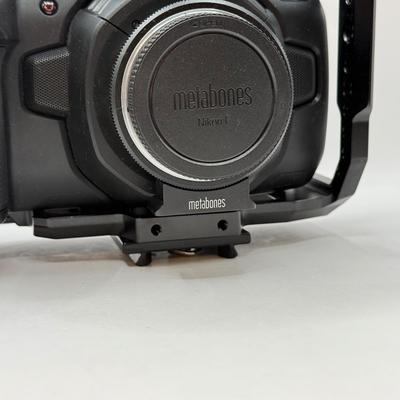 LOT 54: BlackMagic Design Pocket Cinema Camera 209-J00204 4k Video Camera, SmallRig Camera Cage & Metabones N/F-MFT Mount Speed...
