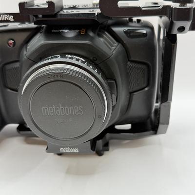 LOT 54: BlackMagic Design Pocket Cinema Camera 209-J00204 4k Video Camera, SmallRig Camera Cage & Metabones N/F-MFT Mount Speed...