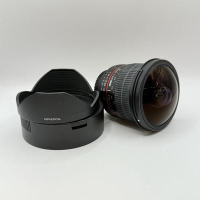 LOT 56: Rokinon 8mm 1:3.5 f/3.5 Fisheye CSII Lens w/ Hood (for Nikon Cameras)