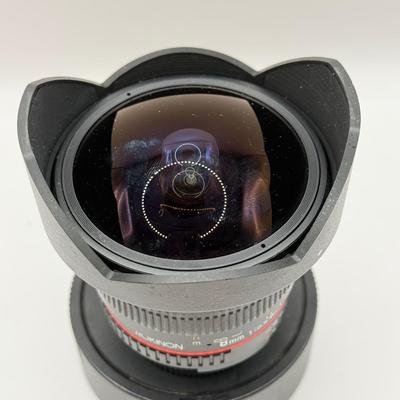 LOT 56: Rokinon 8mm 1:3.5 f/3.5 Fisheye CSII Lens w/ Hood (for Nikon Cameras)