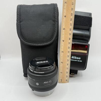 LOT 83: Nikon AF Nikkor 50mm 1:1.8 D f/1.8 Prime Lens w/ 52mm Calumet Traditional UV Filter & Nikon Speedlight SB-600 External Flash