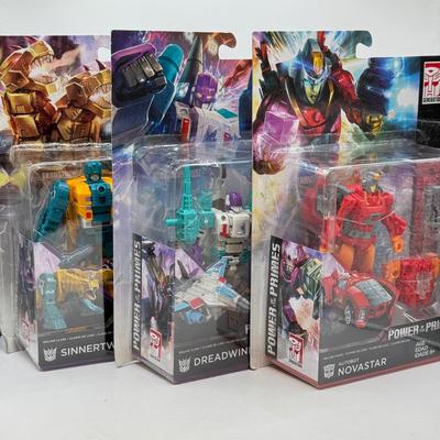 LOT 84: NRFB 2017 Hasbro Transformers Generations Power of the Primes Deluxe Class Action Figures: Sinnertwin, Dreadwind & Autobot...