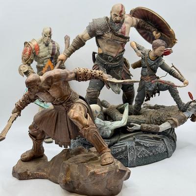 LOT 89: Sony Entertainment God of War Statue, Ascension Kratos Figure & NECA God of War 3 Kratos Action Figure