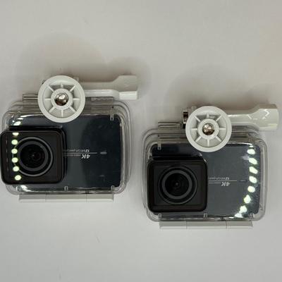 LOT 92: 2 Yi 4k Action Cameras Model YAS.1616.INT, 2 Sony Exmor R SteadyShot HDR-AS20 Cameras w/ Case & 2 Mini Manfrotto Tripods