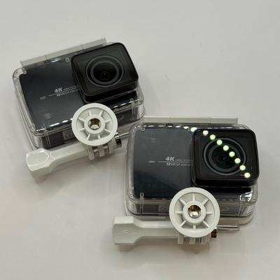 LOT 92: 2 Yi 4k Action Cameras Model YAS.1616.INT, 2 Sony Exmor R SteadyShot HDR-AS20 Cameras w/ Case & 2 Mini Manfrotto Tripods
