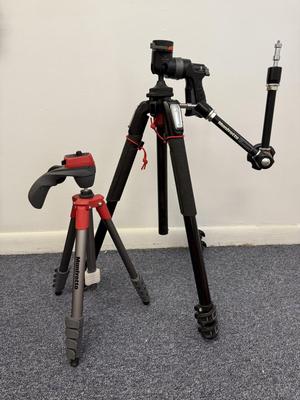 LOT 100: Manfrotto Compact Action Tripod & Tripod w/ Attachments w/ Accessories: Vanguard GH-100 Fluid Head