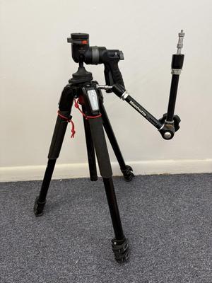 LOT 100: Manfrotto Compact Action Tripod & Tripod w/ Attachments w/ Accessories: Vanguard GH-100 Fluid Head