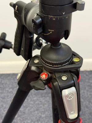 LOT 100: Manfrotto Compact Action Tripod & Tripod w/ Attachments w/ Accessories: Vanguard GH-100 Fluid Head