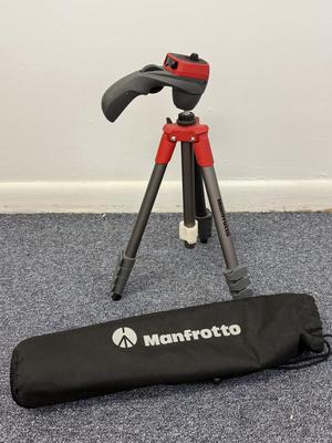 LOT 100: Manfrotto Compact Action Tripod & Tripod w/ Attachments w/ Accessories: Vanguard GH-100 Fluid Head