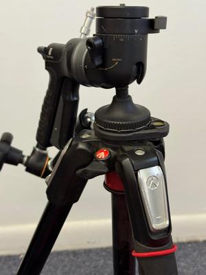 LOT 100: Manfrotto Compact Action Tripod & Tripod w/ Attachments w/ Accessories: Vanguard GH-100 Fluid Head