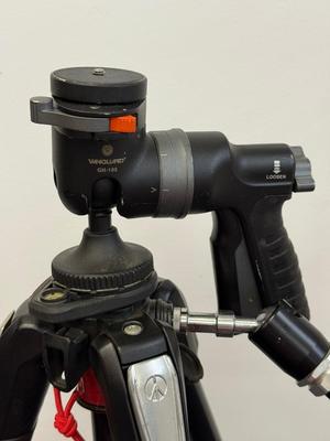LOT 100: Manfrotto Compact Action Tripod & Tripod w/ Attachments w/ Accessories: Vanguard GH-100 Fluid Head