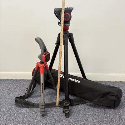 LOT 142: Manfrotto 755XB Tripod made in Italy & Small Red and Grey Tripod
