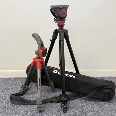 LOT 142: Manfrotto 755XB Tripod made in Italy & Small Red and Grey Tripod