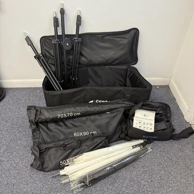 LOT 180: Various Sizes of Lighting Umbrellas, Stands & More