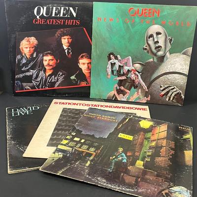 LOT 198: Queen and David Bowie Vintage Vinyl Records