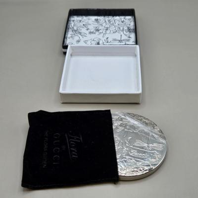 LOT 212J: Gucci Mirror Compact, DKNY Key Holder, and Cameo Brooch