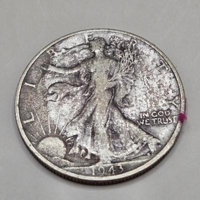 LOT 213J: Two 90% Silver Walking Liberty Half Dollars - 1941 and 1943 + 1853 Large Cent Coin