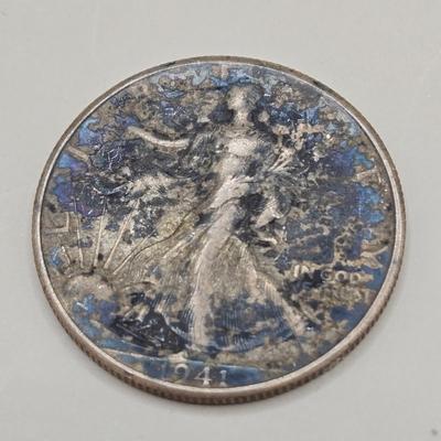 LOT 213J: Two 90% Silver Walking Liberty Half Dollars - 1941 and 1943 + 1853 Large Cent Coin