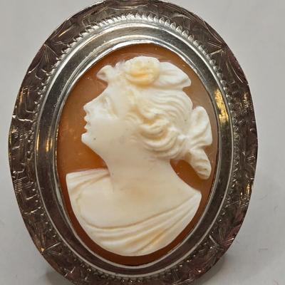 LOT 216J: Unique Left Facing 14k White Gold Cameo Ring / Acid Tested, 5.1 GTW, Size 5.5
