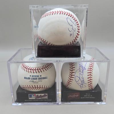 LOT 219: Jay Gibbons, Rick Dempsey, and Brian Burres Signed Baseballs/ No COA