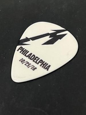 LOT 224: Metallica - Two 17" x 22" Poster Prints by Tara McPherson + Guitar Pick - from 2018 show in Philadelphia