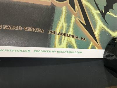 LOT 224: Metallica - Two 17" x 22" Poster Prints by Tara McPherson + Guitar Pick - from 2018 show in Philadelphia
