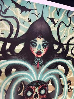 LOT 224: Metallica - Two 17" x 22" Poster Prints by Tara McPherson + Guitar Pick - from 2018 show in Philadelphia