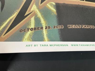 LOT 224: Metallica - Two 17" x 22" Poster Prints by Tara McPherson + Guitar Pick - from 2018 show in Philadelphia