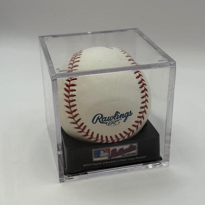 LOT 232: Rawlings Baseball in Display Case Signed by Booge Powell