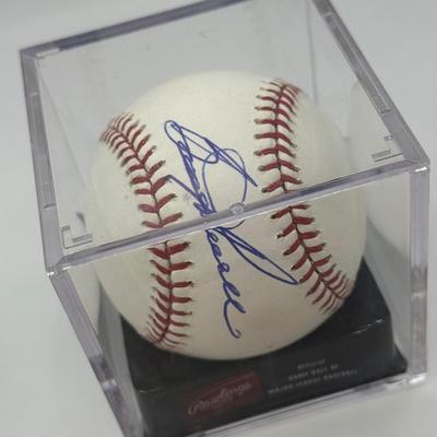 LOT 232: Rawlings Baseball in Display Case Signed by Booge Powell