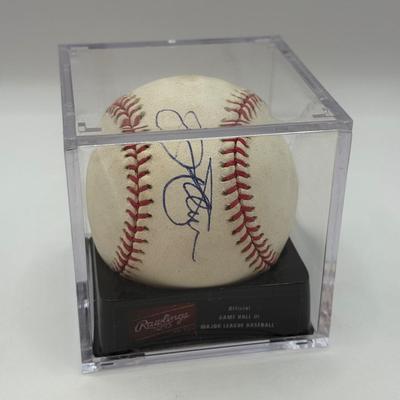 LOT 233: Rawlings Baseball in Display Case signed by Jim Palmer