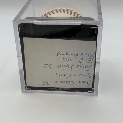 LOT 234: Rawlings Baseball signed by Daniel Cabrera, Bruce Chen, Jorge Julio & Eddie Rodriguez