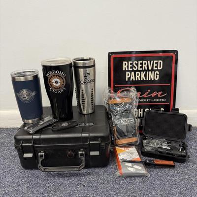 LOT 242: Cigar Lover's Collection: Mugs, Humidor Case & More