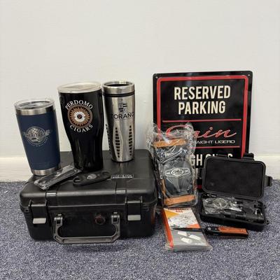 LOT 242: Cigar Lover's Collection: Mugs, Humidor Case & More