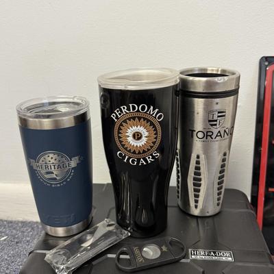 LOT 242: Cigar Lover's Collection: Mugs, Humidor Case & More