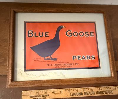 Vintage BLUE GOOSE PEARS Original Crate Label Lodi California Matted and Framed